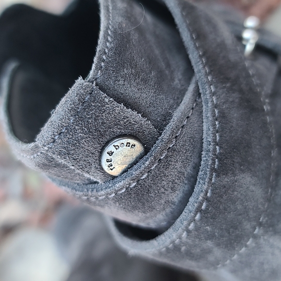 rag & bone Harrow Gray Suede Ankle Boots 7 37.5  Smoke Strappy Moto Booties - Picture 9 of 17